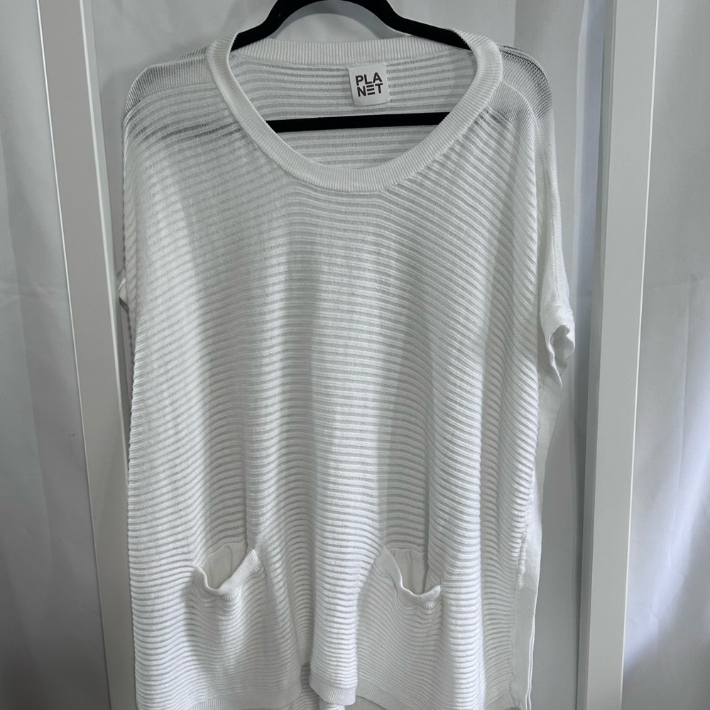 Planet white ribbed Pima cotton beach cover up one size fits most vacation